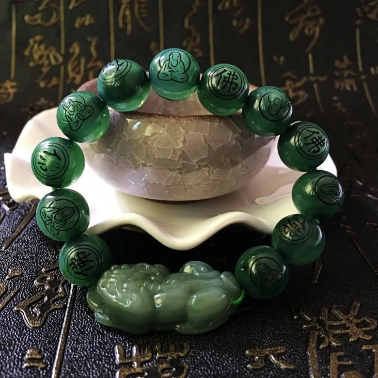 13mm green Копия натурального цвета, браслет с бусинами и камнями Для отважных солдат, модные ювелирные изделия, китайский энергетический браслет для мужчин, подарок - Окраска металла: 13mm green
