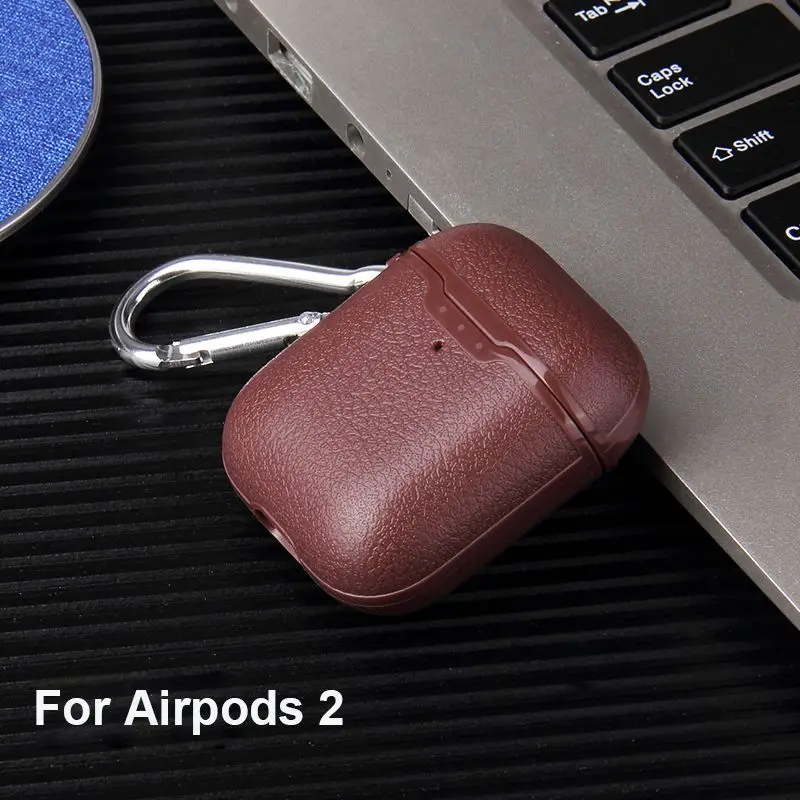 Brown For Airpods 2 Чехол для Airpods 2 с кожаным узором Личи, мягкий ТПУ, Bluetooth, беспроводные наушники, защитный чехол для Airpods, зарядная коробка - Цвет: Brown For Airpods 2