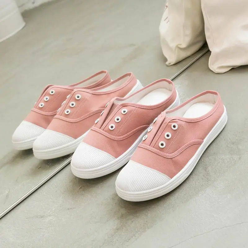 pink 317 Adult canvas casual shoes woman flats solid comfortable flat with sneakers women shoes slip-on ladies shoes women sneakers - Color: pink 317