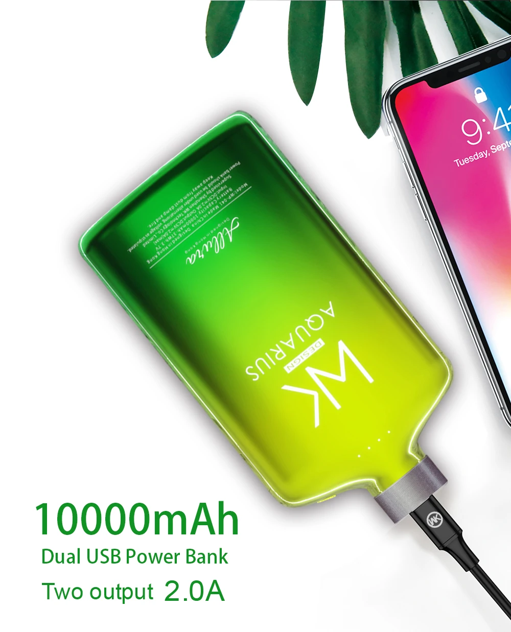WK power Bank 10000 мАч 2 USB Портативная зарядка внешняя батарея для мобильного телефона 10000 мАч для зарядного устройства 18650 Xiaomi iPhone huawei