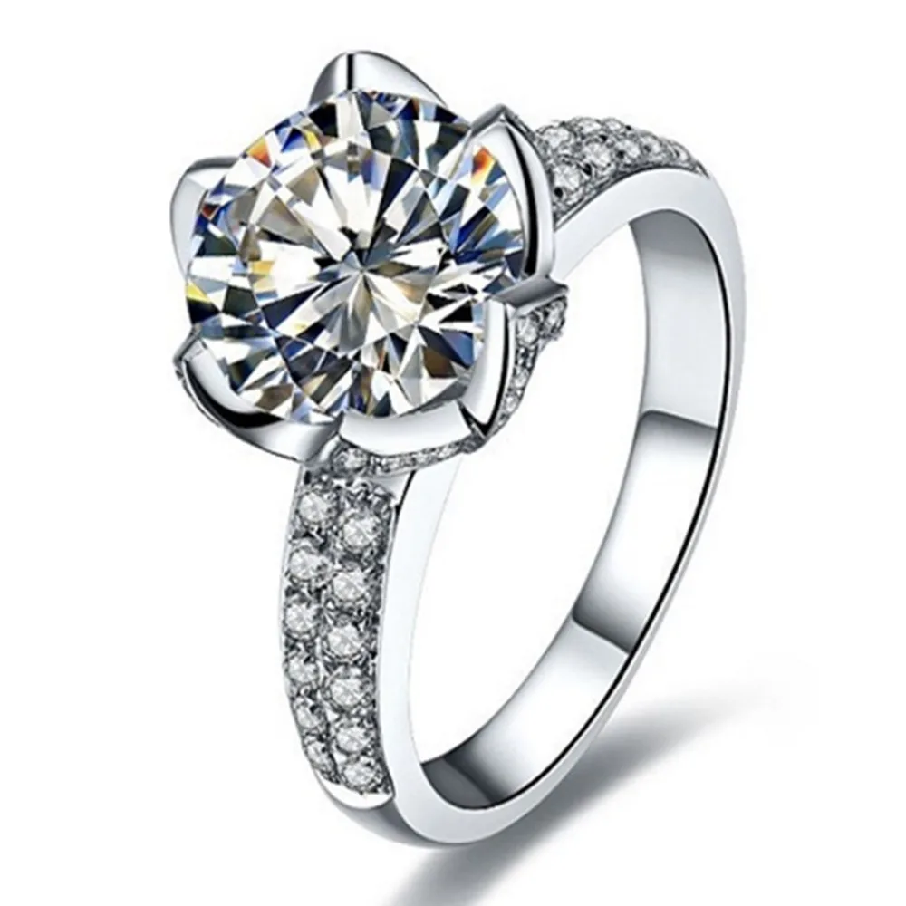

4CT Excellent Round Engagement Ring Lotus Jewelry Sterling Silver Moissanite 750T White Gold Color Big Ring Moissanite Women