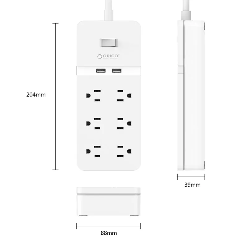 ORICO 6 AC Outlet Защита от перенапряжения с 2 USB зарядными портами умная Многополосная