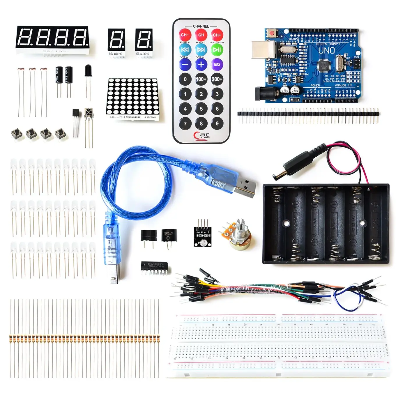 Стартовый комплект с макетной платой UNO R3 MEGA328P + 830 отверстиями для arduino basics Drop| |