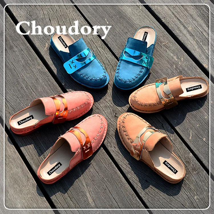 Choudory Моды Натуральная Кожа Летние Тапочки Женщин Круглого Toe Рим Гладиатор