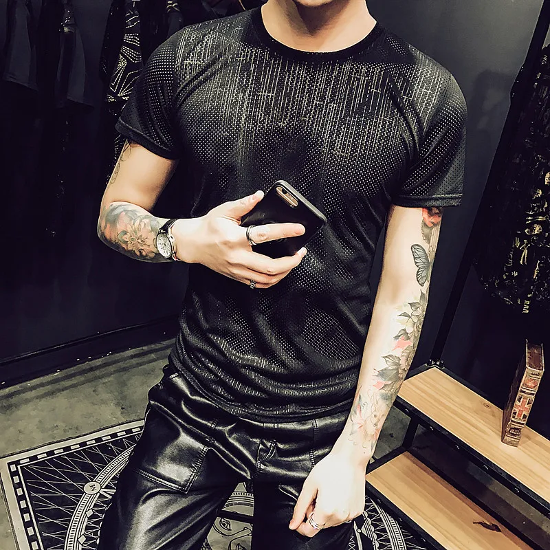 Мужская однотонная Базовая футболка с круглым вырезом хлопковая облегающая