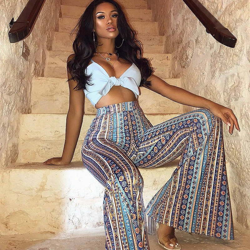 Бохо Лето модные пикантные Ретро свободные широкие штаны 2019 Повседневное Для