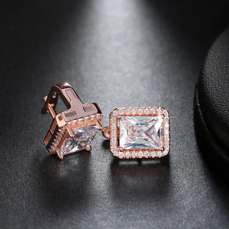 ORSA JEWELS серьги-гвоздики с роскошными 2ct квадратными AAA австрийскими фианитами 3 цвета романтичные серьги украшения для женщин OE95 - Окраска металла: Покрытие из розового золота