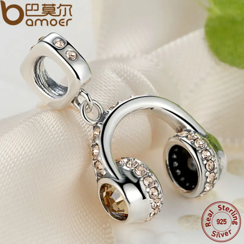 BAMOER, 925 пробы, серебряная модная гарнитура, наушники, музыкальные подвески, подходят для браслетов, ожерелья для женщин, свадебные аксессуары SCC036