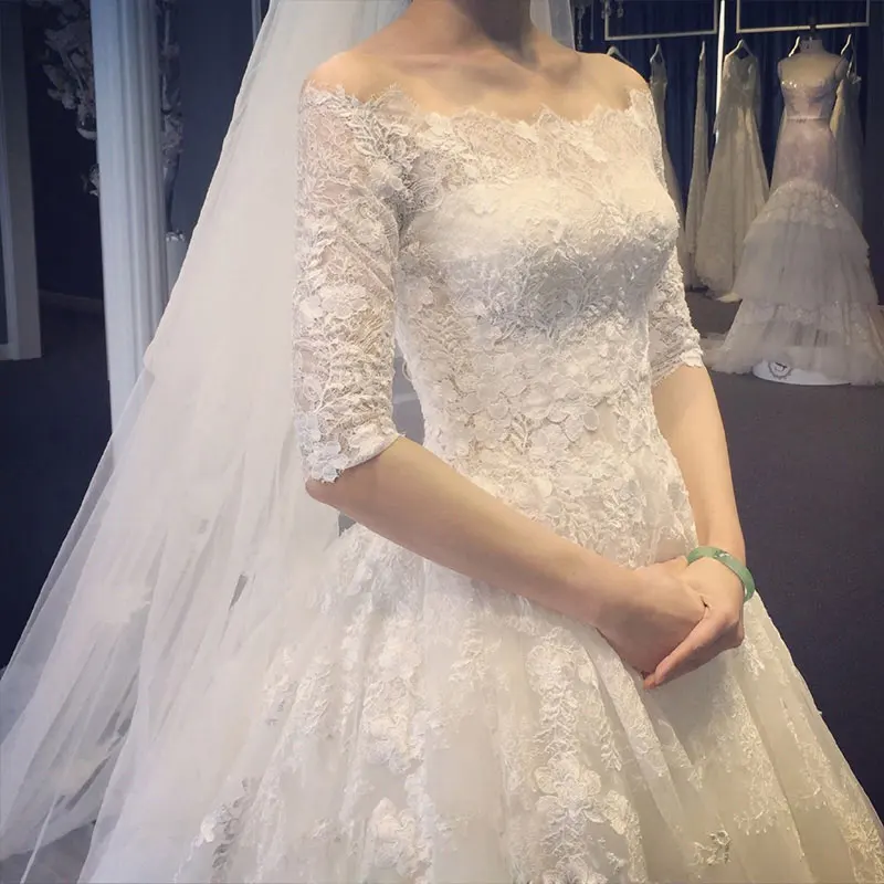 

Half Sleeve African Ball Gowns Wedding Dress Appliques Lace See Through Plus Size Lace White Bridal Gowns Custom robe de mariee