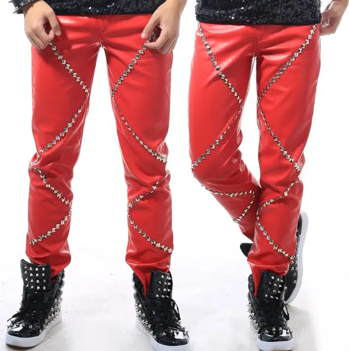 Мужские кожаные брюки султанки с заклепками из ПУ кожи|fashion mens leather pants|mens fashion pantsmen