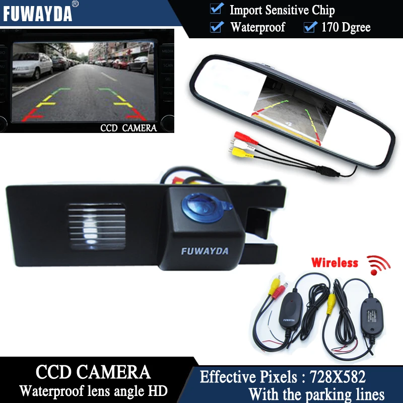 

FUWAYDA Wireless Car Rear View Camera for OPEL Astra H/Corsa D/Meriva A/Vectra C/Zafira B,FIAT+4.3Inch rearview Mirror Monitor