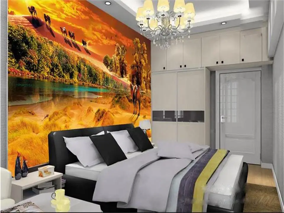 Пользовательские 3d фото обои кровать комната росписи пустыня верблюжье дерево