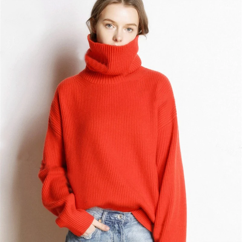 2018 Women Winter Cashmere Wool Turtleneck Sweaters Casual Loose Fashion Pullovers Solid Female Knitted Jumpers | Женская одежда