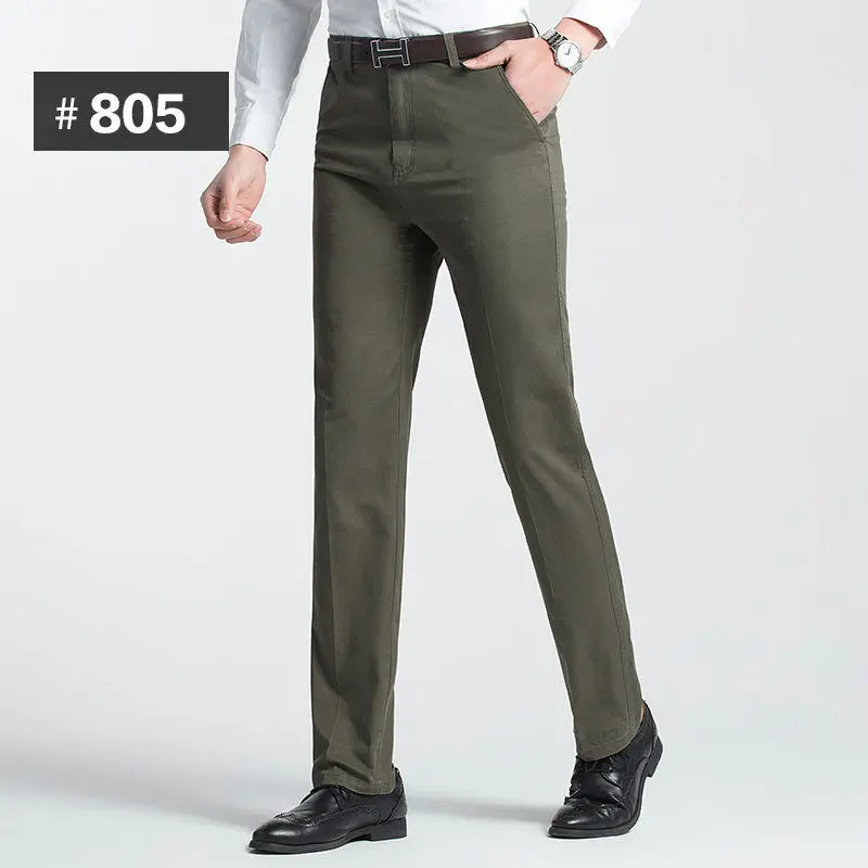Army Green-805 Повседневные мужские брюки, мужские хлопковые брюки, прямые брюки карго, мужские брюки на лето и весну, мягкие мужские брюки-чиносы, рабочие брюки с высокой талией размера плюс - Цвет: Army Green-805