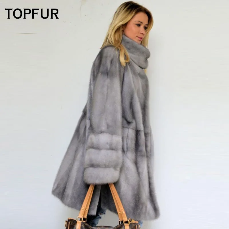 Новое поступление шуба TOPFUR из натурального меха норки женская серого свободная