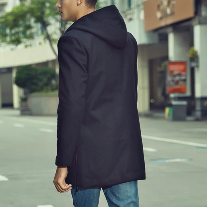 Мужчины Шерсть Гороха Пальто 2016 Теплые Мужские С Капюшоном Шерстяное долго