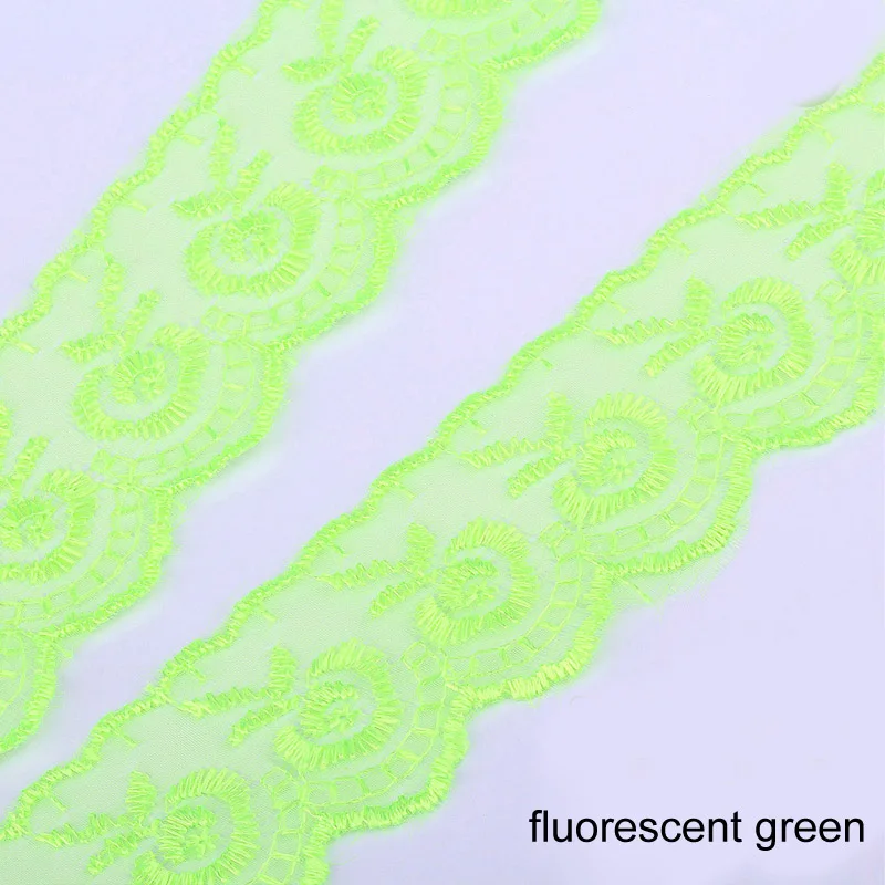 fluorescent green DIY вышитая Высококачественная 45 мм кружевная тканевая лента с бантиками 10 ярдов кружево отделка шитье украшение красивое белое кружево - Цвет: fluorescent green