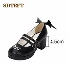 SDTRFTБольшие размеры 34-44, весенне-осенние милые туфли Лолиты на Высоком толстом каблуке женские черно-белые туфли-лодочки для косплея с крыльями демона sapato feminino