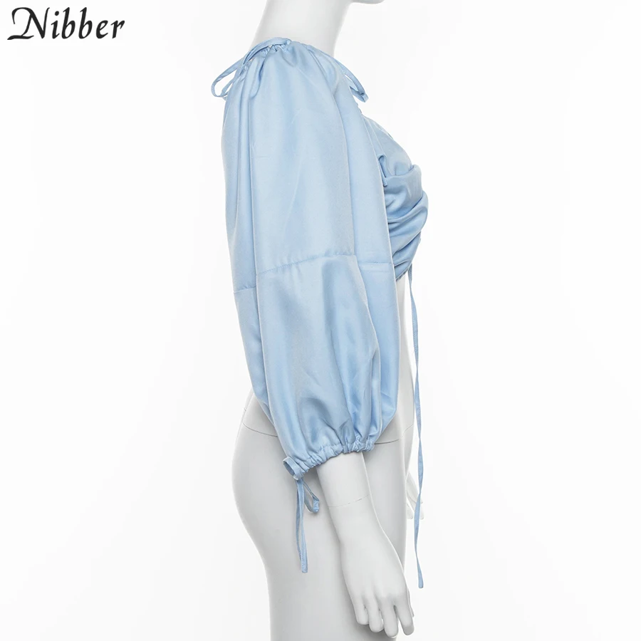 Nibber French romance Короткие топы женские футболки весна лето модные элегантные офисные женские футболки с рукавом-фонариком