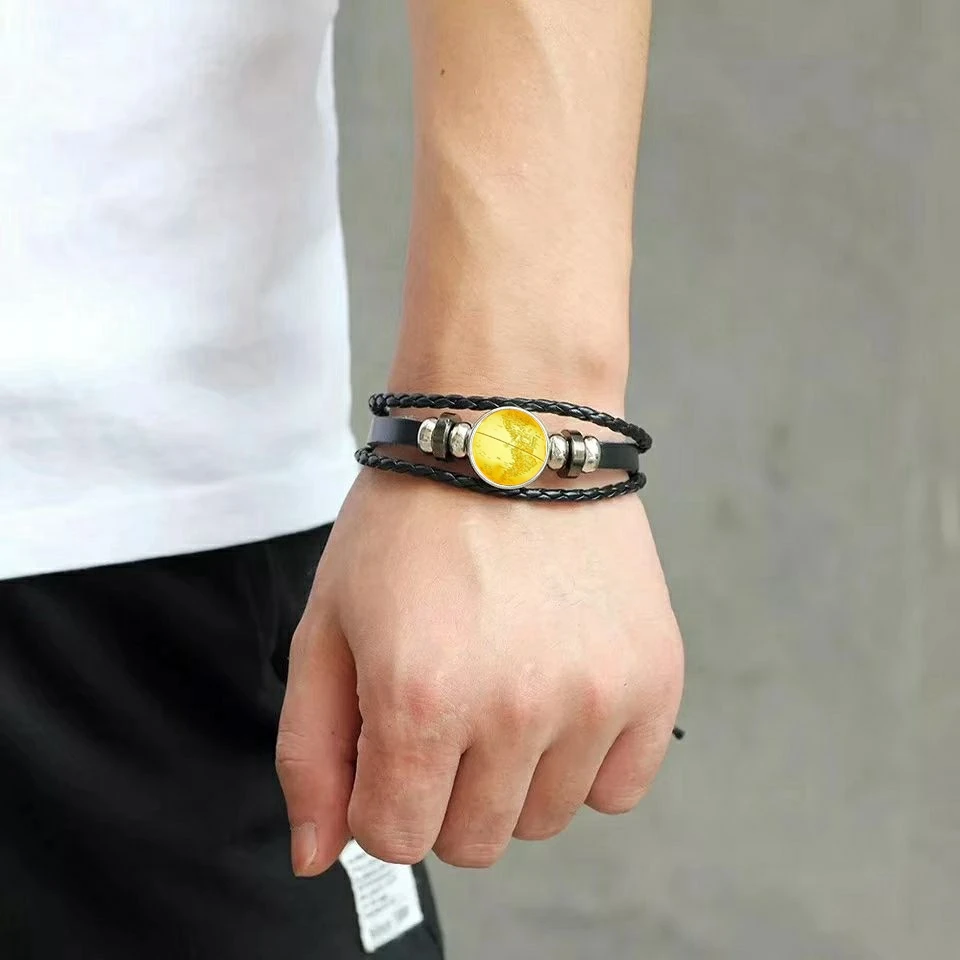 World Map Earth Seven Oceania Retro Glass Bracelet Classical Precision Globes Snaps Men's Bracelets DIY Photo Customization | Украшения