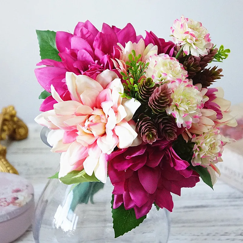 12 шт. искусственные цветы для рук|silk dahlias|daisy artificialhand flower |