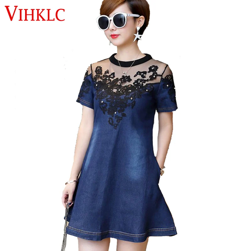 Лето 2017 г. Повседневные платья модные джинсы Платья для женщин Vestidos Хлопок messh