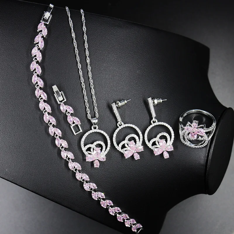 PinkZircon серебро 925 ювелирные наборы для украшения женский набор серьги с камнями