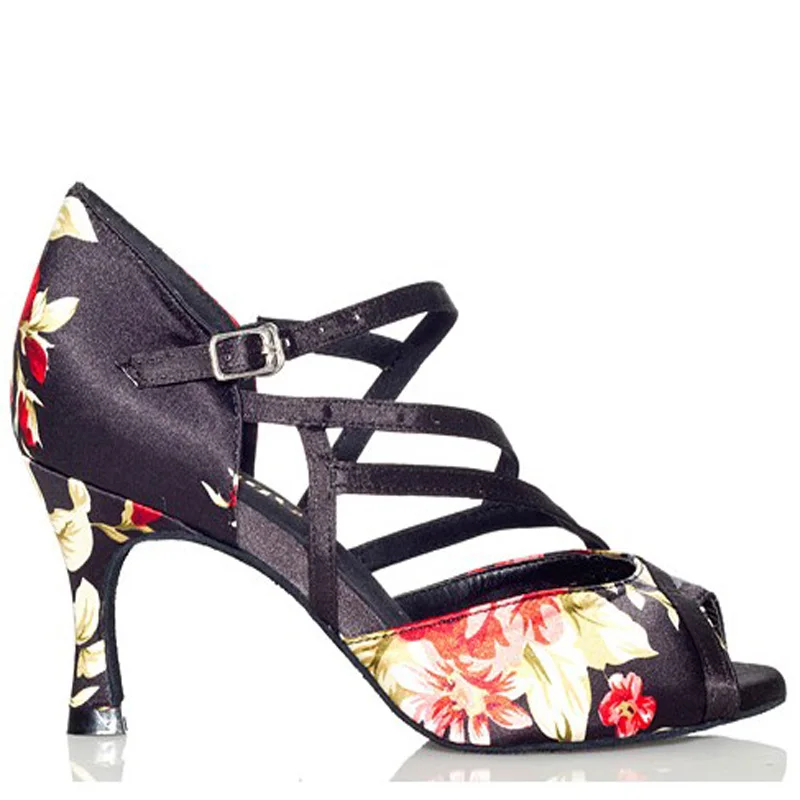 Дамы Туфли для латинских танцев 8.5 см Высота каблука мягкая подошва цветок печати