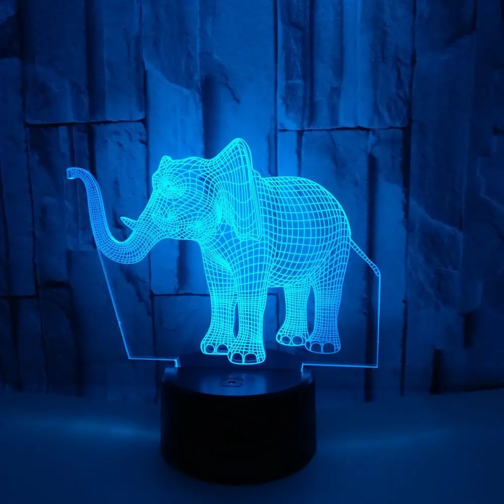3d иллюзия в виде слона 7 цветов сенсорный выключатель светодиодный ночник USB