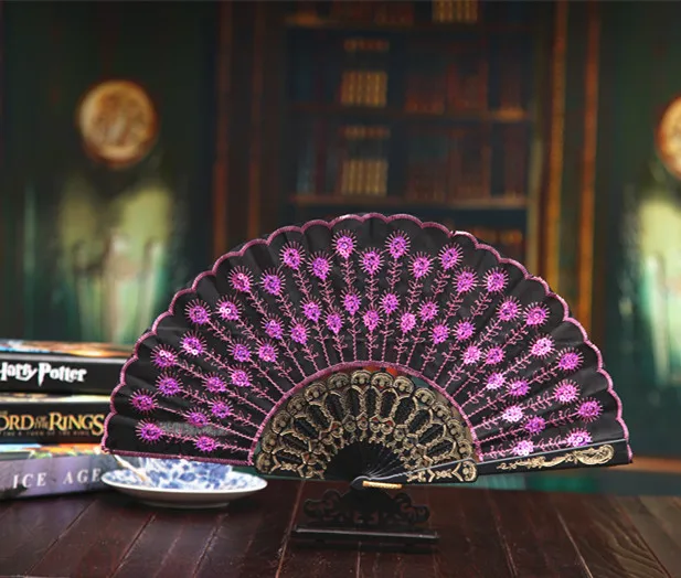 60 шт. пластиковый вышитый Блестящий складной кружевной веер с цветами для танцев