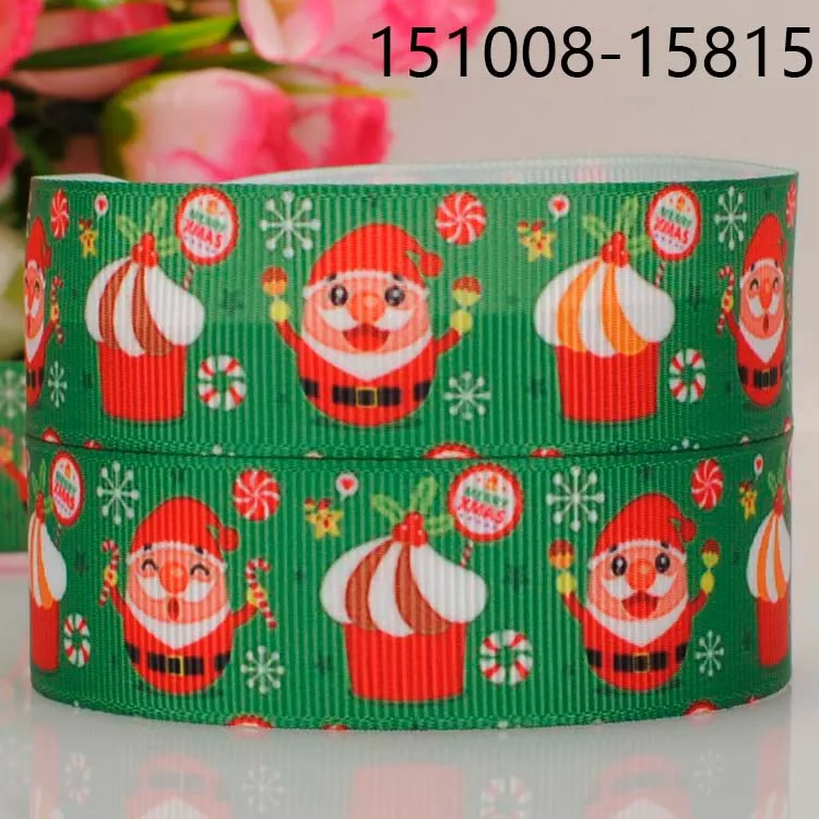 

free shipping 50 yards 7/8 " 22 mm lively Santa Claus print grosgrain tape cartoon ribbon merry Christmas