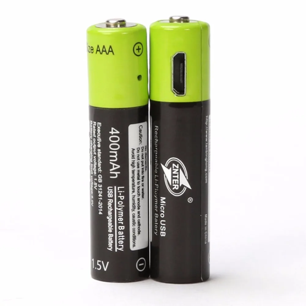 ZNTER 4 шт. 1 5 в 400мА AAA USB перезаряжаемая литиевая батарея Быстрая зарядка Li-po для