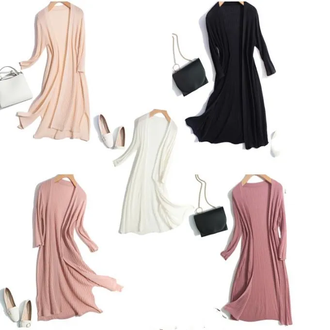 

2020 summer women Thin Cardigan three quarter Sleeve Loose Long knitted shirt Sun protection blouse