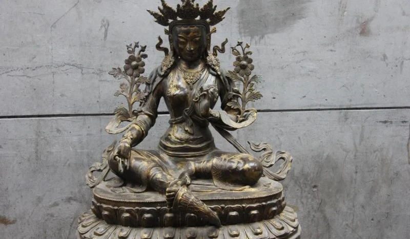 Tibet Old Bronze Copper Green TaRa Goddess Bodhisattva Kwan-Yin Guan Yin Buddha | Дом и сад