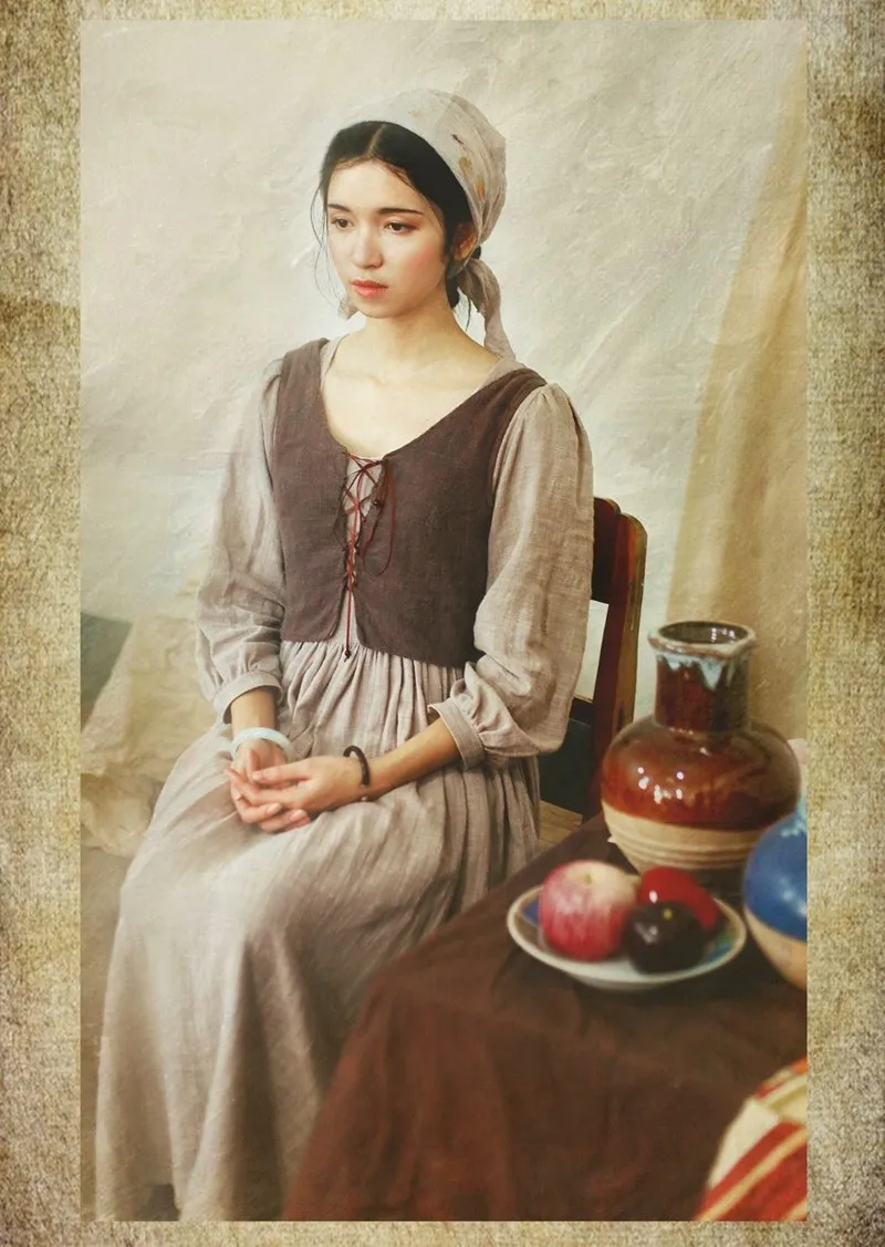 Демисезонный Ретро женское платье дамы Victoria в винтажном стиле с длинным рукавом