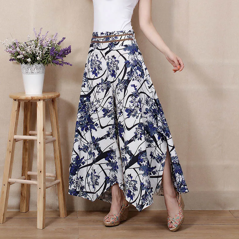 2017 summer new women printing Nine sub trousers cotton linen pants casual baggy swinging leg wide female |
