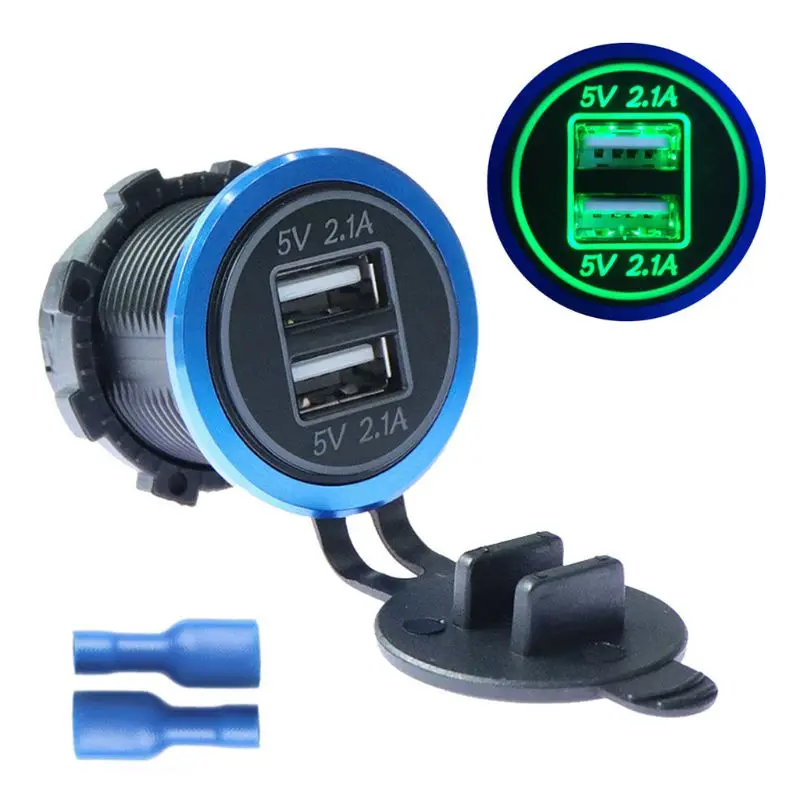 Blue green DC 12V 24V 4.2A Мотоцикл лодка автомобиль двойной USB зарядное устройство для мобильного телефона планшета ПК - Название цвета: Blue green