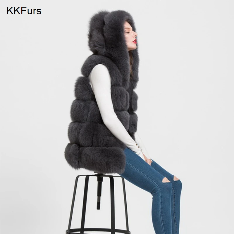 JKKFURS жилет из натурального меха с капюшоном женская зимняя жилетка женская модная меховая жилетка Розничная S1715