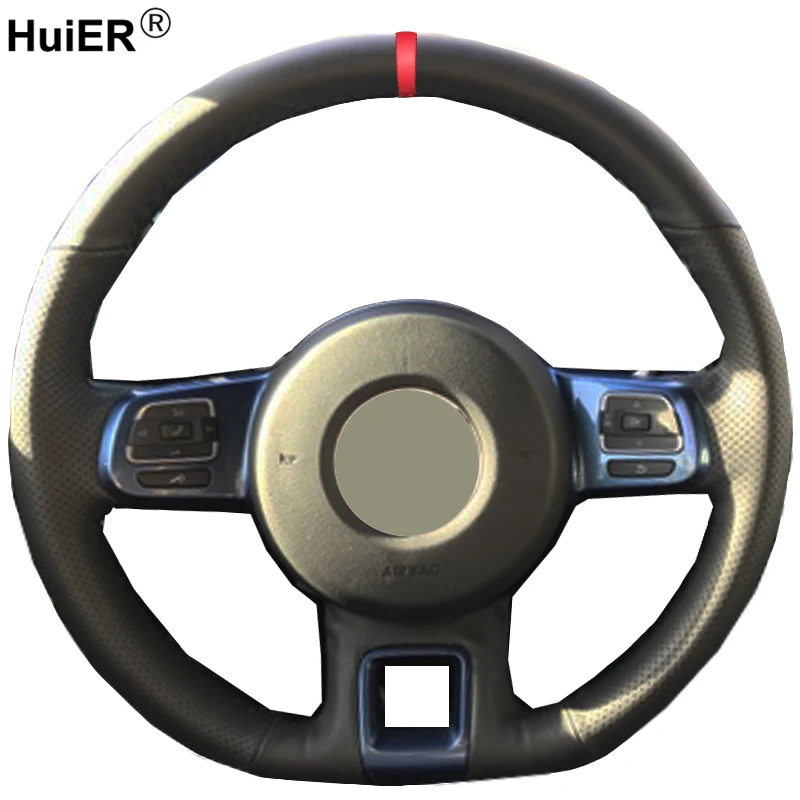 HuiER Hand Sewing Car Steering Wheel Cover Red Marker For Volkswagen VW Beetle 2012-2014 2015 2016 2017 2018 Up 2013-2015 2016