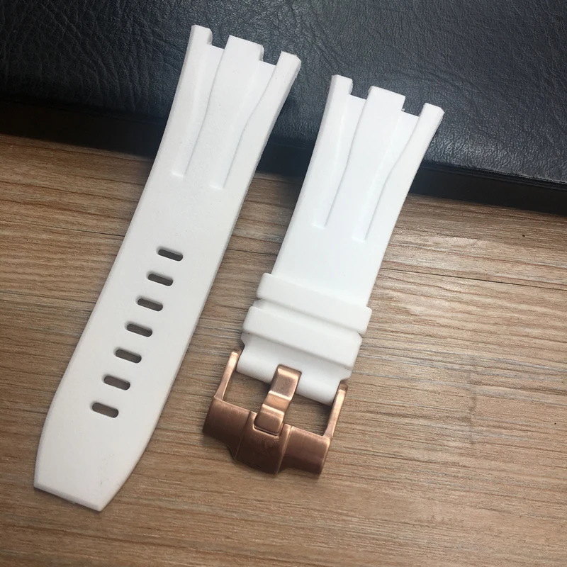30mm Black White Waterproof Soft Rubber silicone Watchband  Watch Strap For AP 26400 44mm Case Watch Audemars And Piguet Belt