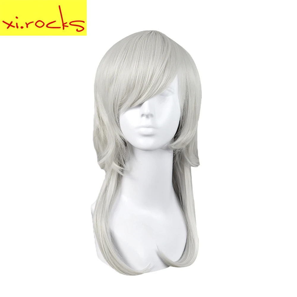 

3041 Xi.rocks Silver Medium Long Synthetic Cosplay Hair Wigs Party Halloween Full Wigs Touken Ranbu Online Tsurumaru Kuninaga