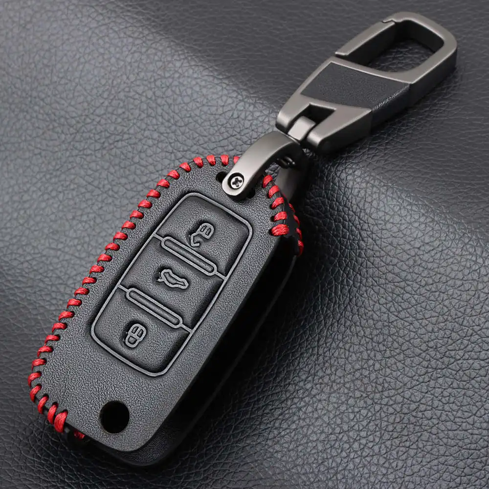 Red Line Кожаный чехол key автомобилей shell fob для VW гольф Бора Jetta модели авто Polo, Golf, Passat Eos для Skoda Octavia A5 Fabia для сиденье Ibiza Leon - Название цвета: Red Line