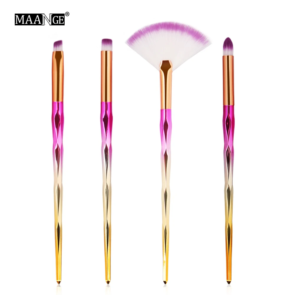 4pcs gold pink MAANGE, розовое золото, набор кистей для макияжа, Профессиональные алмазные тени для век, пудра, основа для растушевки губ, косметическая Кисть для макияжа, набор инструментов - Handle Color: 4pcs gold pink
