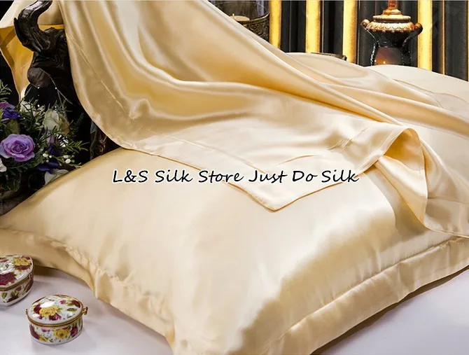 

Free shipping 100% silk pillowcase 2 sides silk pillow case cover envelope back dyed sham champange many sizes