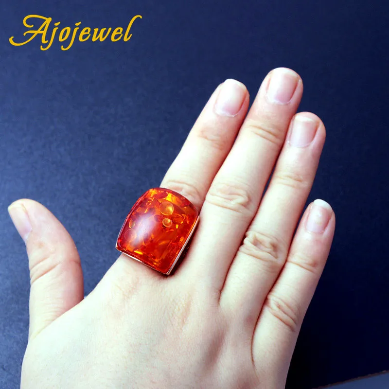 Ajojewel Размер 7 9 красивая оранжевая смола кольцо с большим камнем Женские