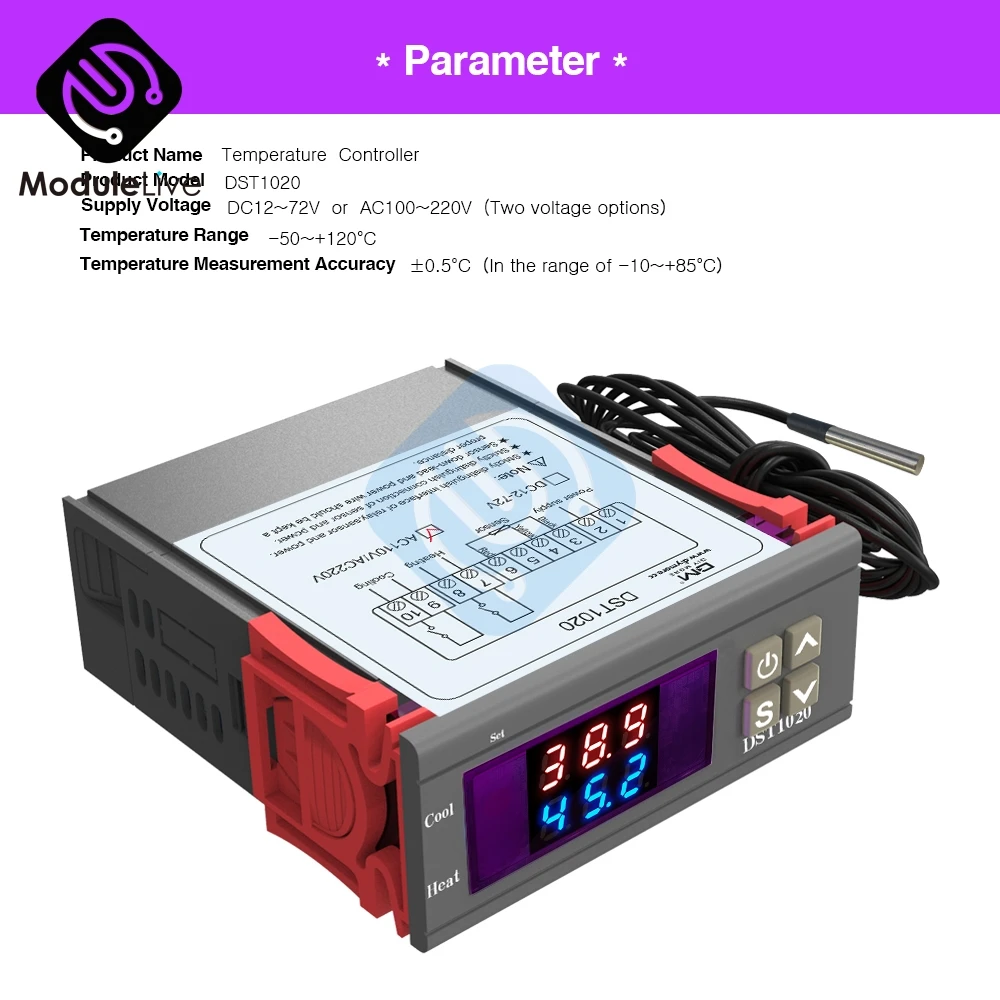 DST1020 AC 110-220V DC 12 V-72 V Цифровой терморегулятор DS18B20 датчик Водонепроницаемый заменить STC-1000