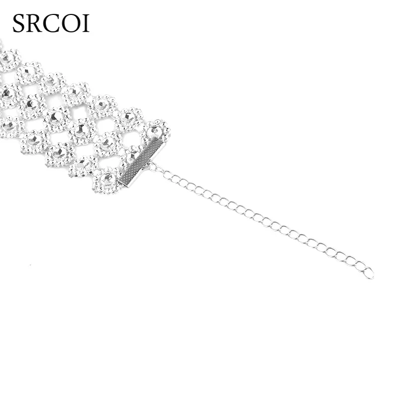 SRCOI Lady's Rhinestone Choker Necklace Detail Flower Layered Crystal Collares Sexy Maxi Collier As Mothers Day Gifts | Украшения и