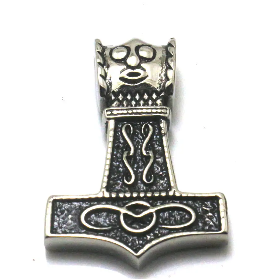 

Men 316L Stainless Steel Punk Gothic Vintage Tribe Thor's Hammer Two-sided Pendant