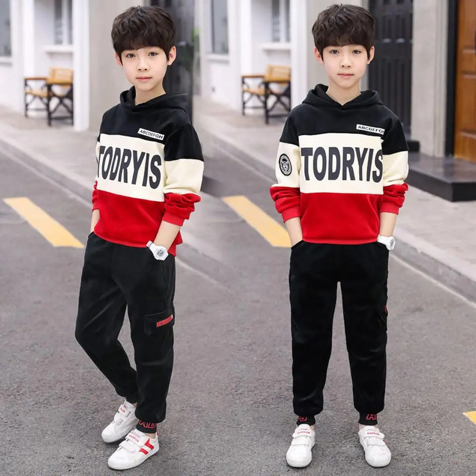 2019 Kids Clothes Boys Spring Autumn Pleuche Sports Suit Set School Children Clothing 2pcs Sweatshirt+Pants Causal | Детская одежда и