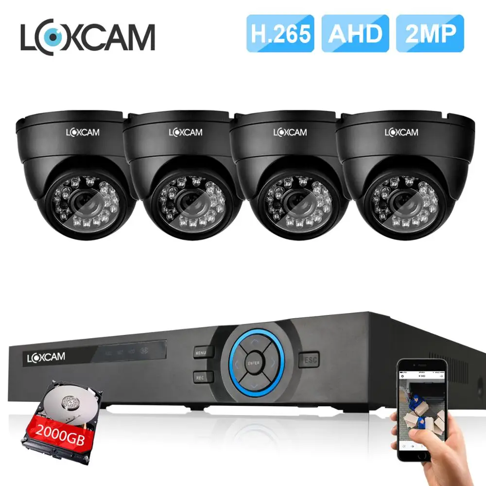H.265 4CH AHD 2MP DVR комплект системы видеонаблюдения 4x1080 P IP66 in/наружная камера